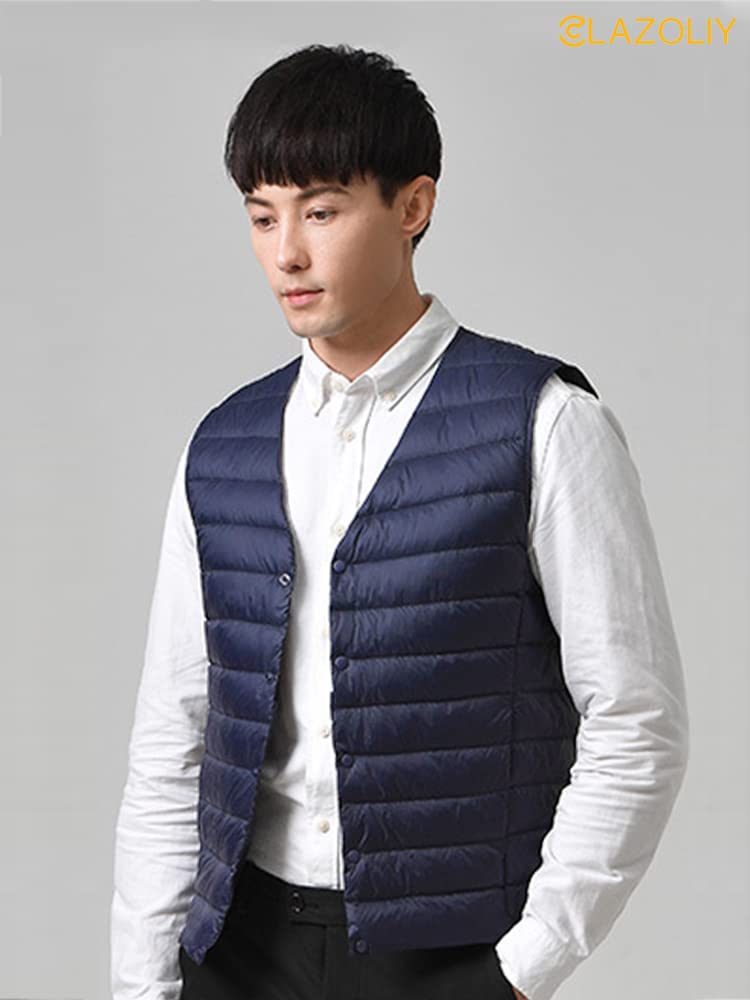 CLAZOLIY Мужской жилет без воротника с внутренним пухом и CL111, Сверхлегкий, Теплый, Легкий, Компактный, (XL, темно-синий)