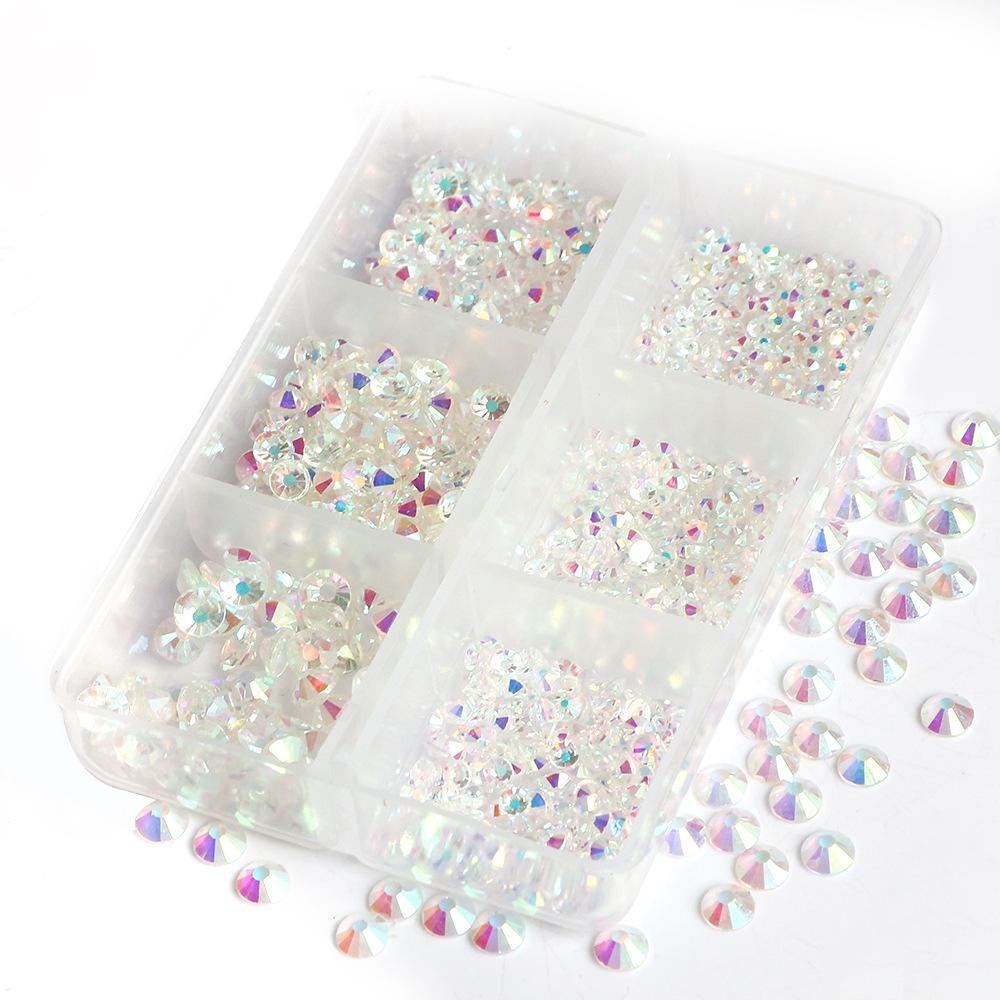 Украшения для ногтей 6 сеток стеклянные кристаллы стразы белого цвета смешанные супер вспышка плоское дно бриллиант цветной дизайн ногтей бриллиант