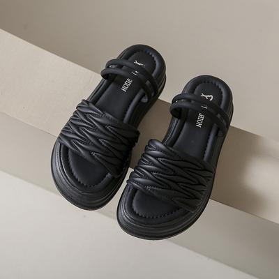 2024 женские повседневные бохо с эластичным ремешком на щиколотке пляжные прогулочные сандалии на платформе с открытым носком на танкетке туфли без застежек Zapatillas Mujer