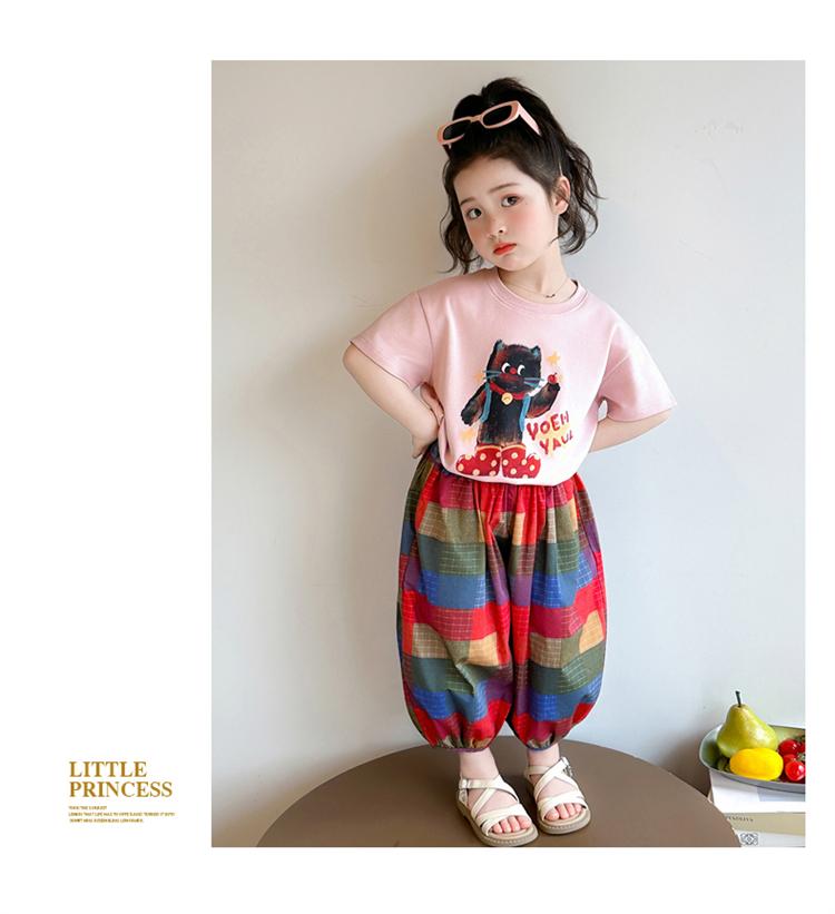 Girls' and Children's Western Style Set Summer 2026 New Children's Cat Short sleeved Summer Dress Baby Casual Loose Two piece Set