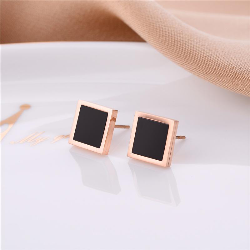 Простые квадратные черные серьги-гвоздики из нержавеющей стали с сохранением цвета для женщин, модные ювелирные изделия в подарок на юбилей, женскую вечеринку