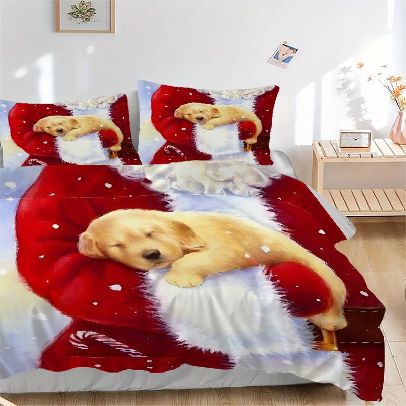 3Pcs Santa'S Lap Pup Bedding Sets For All Sizes New 3D Printed Bed Cover Comforter Duvet Cover Pillowcase Bedroom Decoration