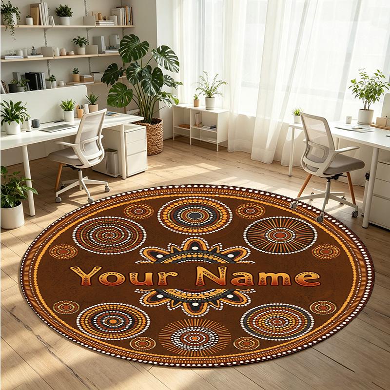 Mandala Ornament (257) Theme Round Crystal Velvet Rug Custom Name Text Personalized Floor Mat Home Decor Non Slip Crystal Carpet