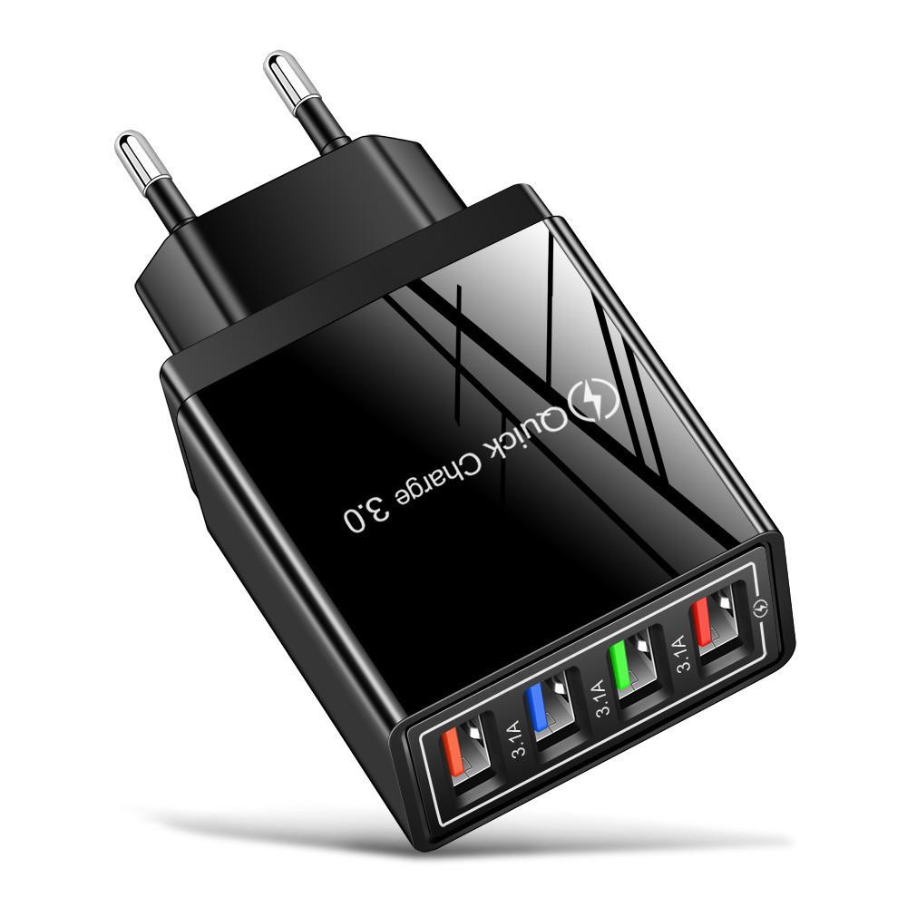 4-портовое USB автомобильное зарядное устройство 3A со светодиодной подсветкой для спецификаций ЕС/США, совместимое с планшетами и телефонами