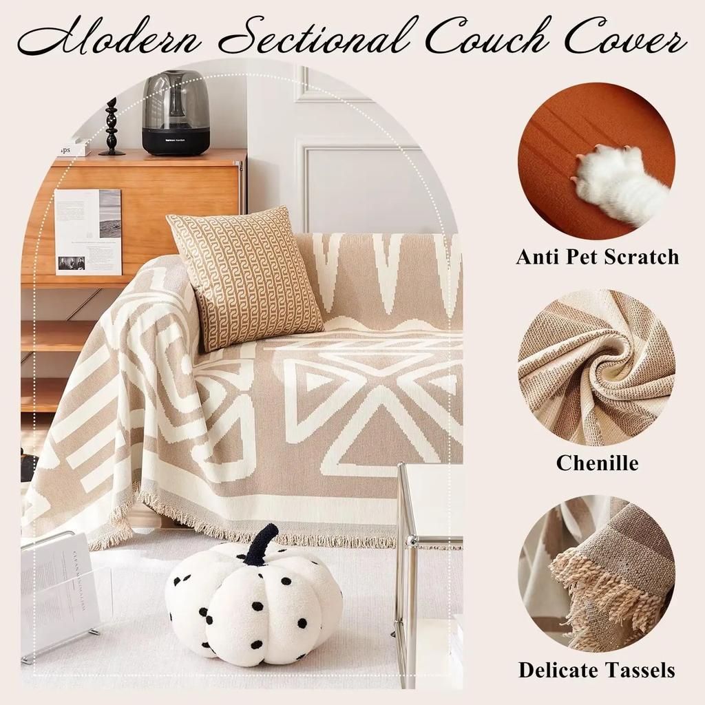 Чехол для дивана Boho, ультрамягкий, современный жаккардовый чехол для дивана в клетку с треугольным узором, чехол для двухместного дивана-футона, нескользящий, дышащий