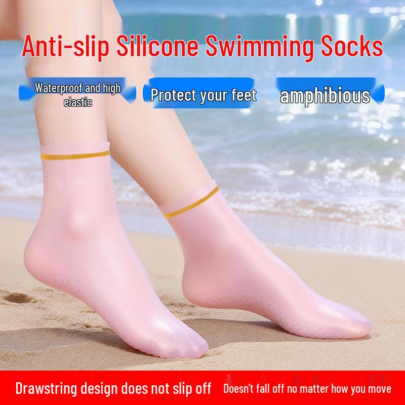 Waterproof Silicone Non-Slip Diving Socks with Drawstring for Snorkeling and Swimming - Unisex High Elasticity Beach Footwear