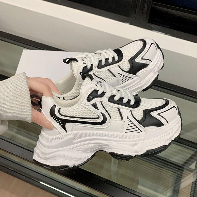 Dad Shoes Children Spring and Summer New Mesh Breathable Thick Sole Heightening Leather Casual Sports Shoes Women