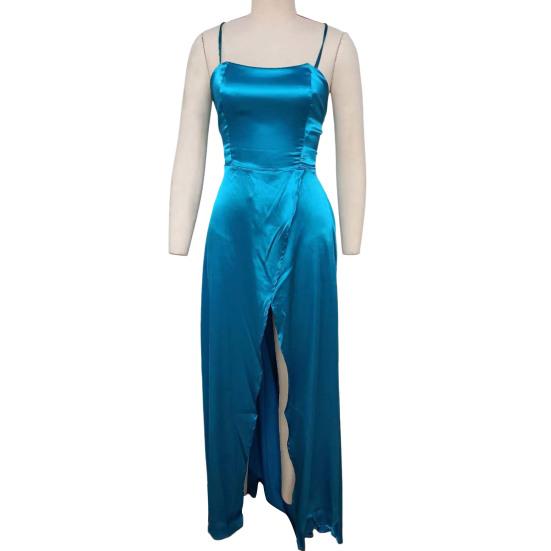 Женское вечернее платье с бретелькой на шее и открытыми плечами, атласное с высоким разрезом, без рукавов, с открытой спиной, длиной до пола, с перекрестными задними карманами, бальное платье для выпускного, свадьбы, вечеринки, невесты