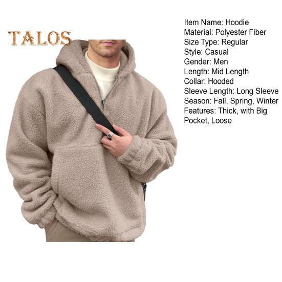 Зимняя мужская толстовка с капюшоном с большим передним карманом, двухсторонняя фланелевая куртка с полумолнией, свободный длинный рукав, термотоп с эластичными манжетами, повседневная толстовка с капюшоном