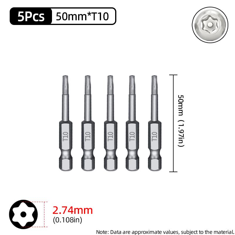 Бита Torx 50 мм Магнитная S2 Сталь 1/4'' Шестигранный хвостовик Полое отверстие Безопасные биты T5-T40 Электрическая дрель-шуруповерт Ручной инструмент