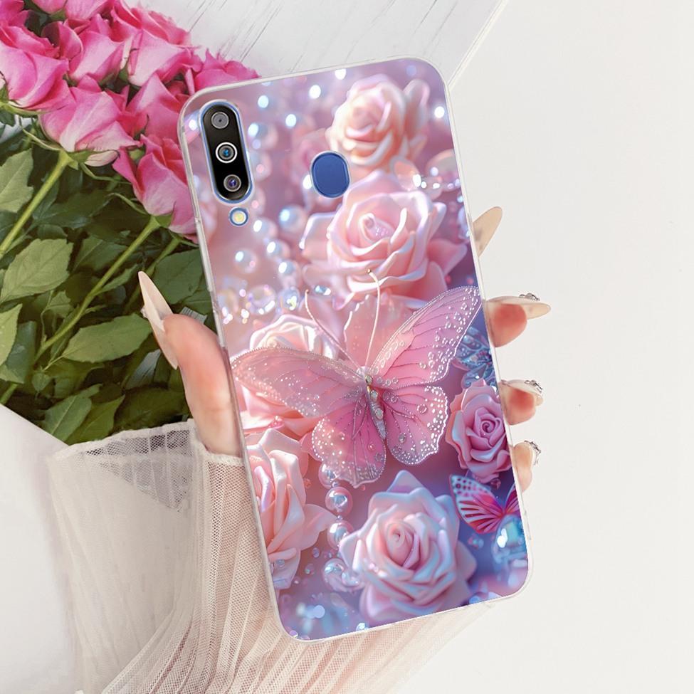 For Samsung A40S Case Transparent Cute Cat Fashion Butterfly Funny Painted Casing For Samsung Galaxy A40S Cover SM-A3050