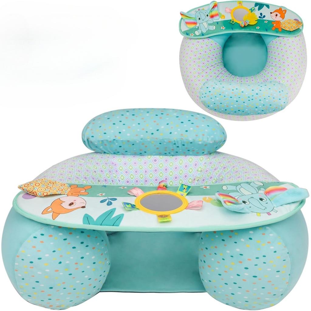 Inflatable Baby Seat for Sitting Up with Sensory Toy Tray Back Support for Toddler Soft Plush Baby Sofa Baby Chair Cute Animal
