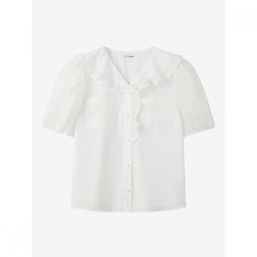 Cc Collect Ruffle Decoration Wide Collar Blouse C262msc135
