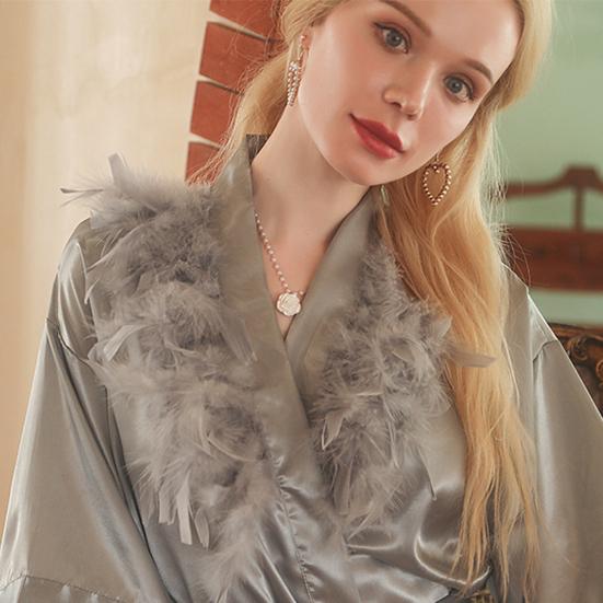 Женская ночная рубашка с перьями, регулируемый пояс, атласный V-образный вырез, имитация шелка, однотонная пижама, вечеринка, свадьба, невеста, подружка невесты, утренний халат