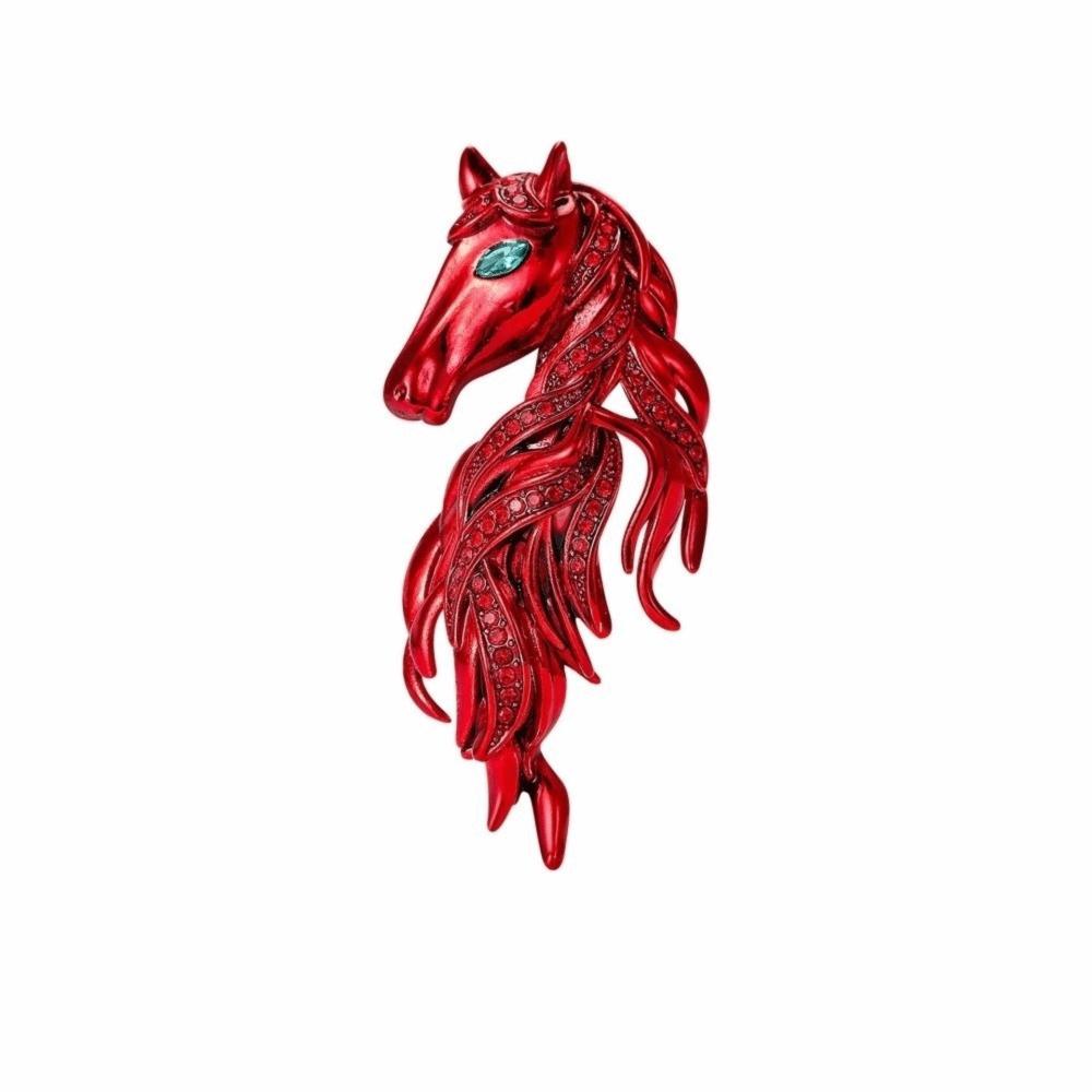 Luxury Horse Head Brooch Rhinestone Dripping Oil Enamel Jewelry Accessories Party