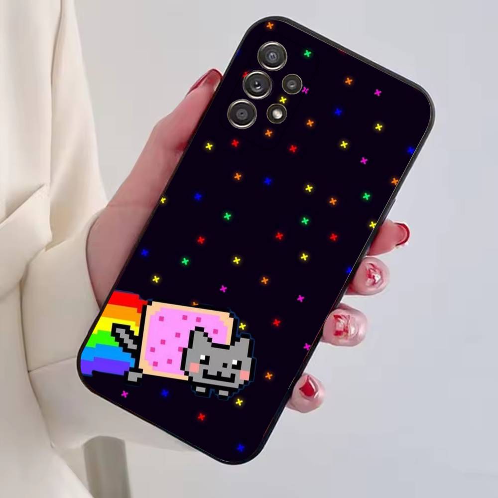 Cute N-Nyan Cat Phone Case For Samsung S25,S24,S21,S22,S23,S30,Ultra,S20,Plus,Fe,Soft Silicone Black Cover