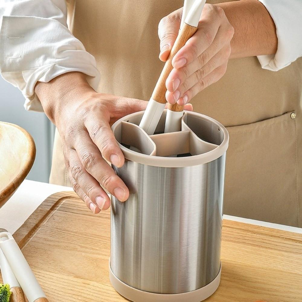 Rotatable Cooking Tools Organizer Plastic Cutlery Drainer Stand Kitchen Utensils Holder Home