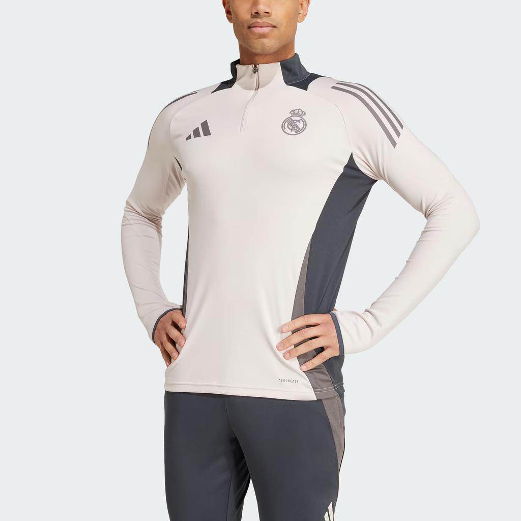 Adidas Real Madrid Tiro 24 Competition Aeroready Logo Striped Print Stand Collar Pullover Comfortable Slim Fit Long Sleeve Football Shirt IT5133