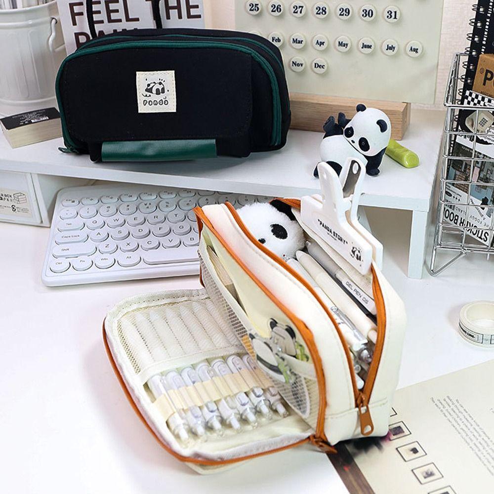 Large Capacity Pencil Case Cartoon Panda Storage Bag Durable Stationery Bag School Office Supplies