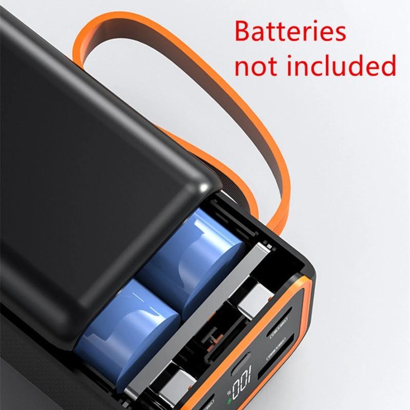 Портативный корпус для Power Bank DIY Коробки для хранения аккумуляторов Двойной USB Type-C Корпус Power Bank DIY Корпус для аккумулятора 4 слота 21700 Без аккумулятора