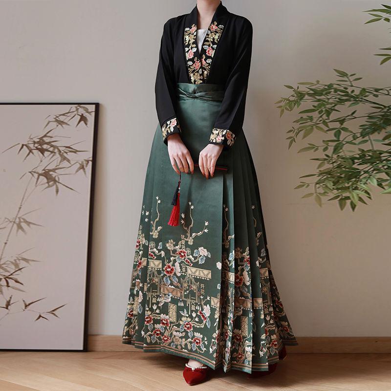 Китайский стиль династии Мин Ханьфу для женщин, универсальная юбка с рукавами-самолетами и лошадиной мордой
