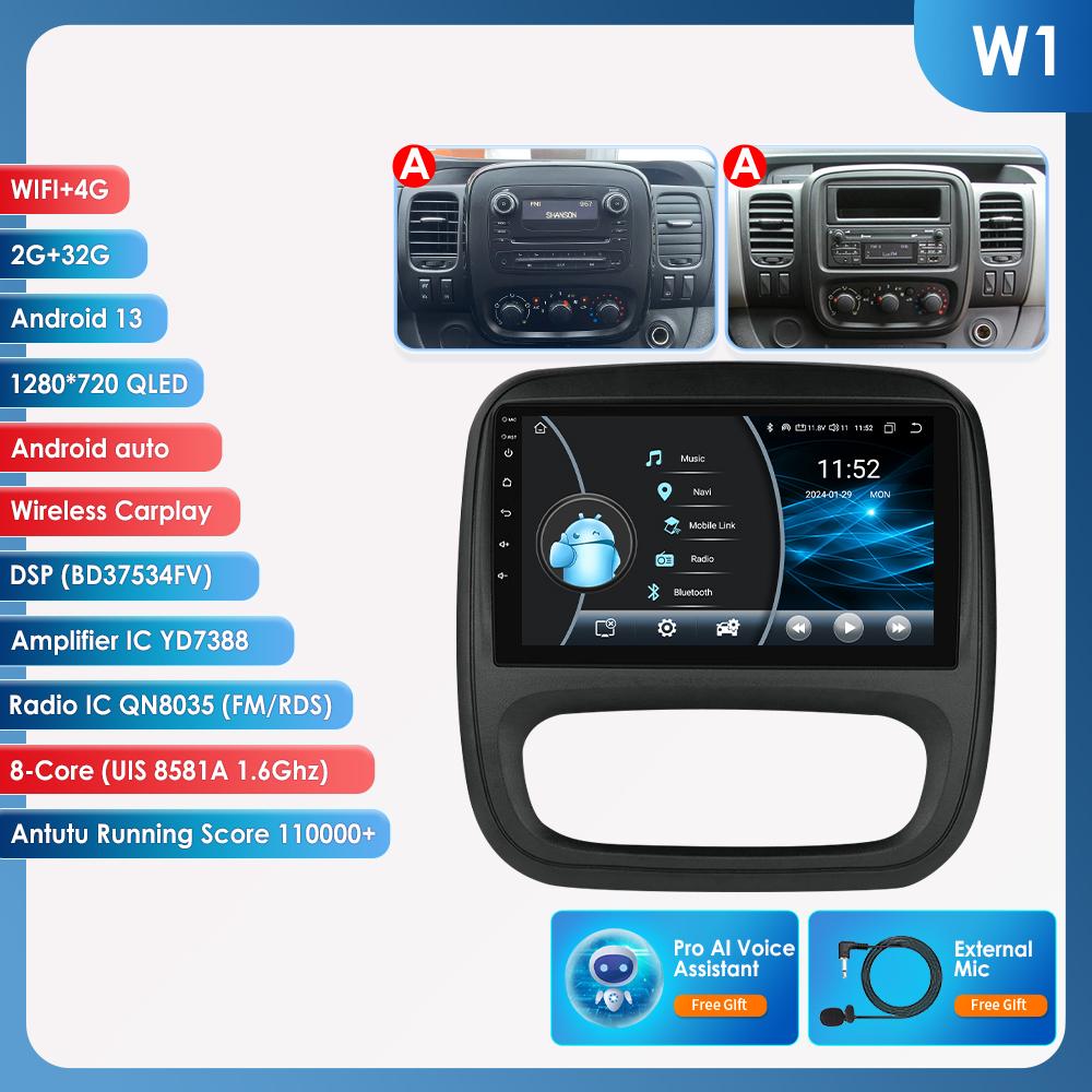 Hizpo 4G AI Voice Android Auto Radio для Renault Trafic 3 2014-2021 для Opel Vivaro B 2014-2018 Carplay Car Multimedia Intelligent Screen GPS 2din