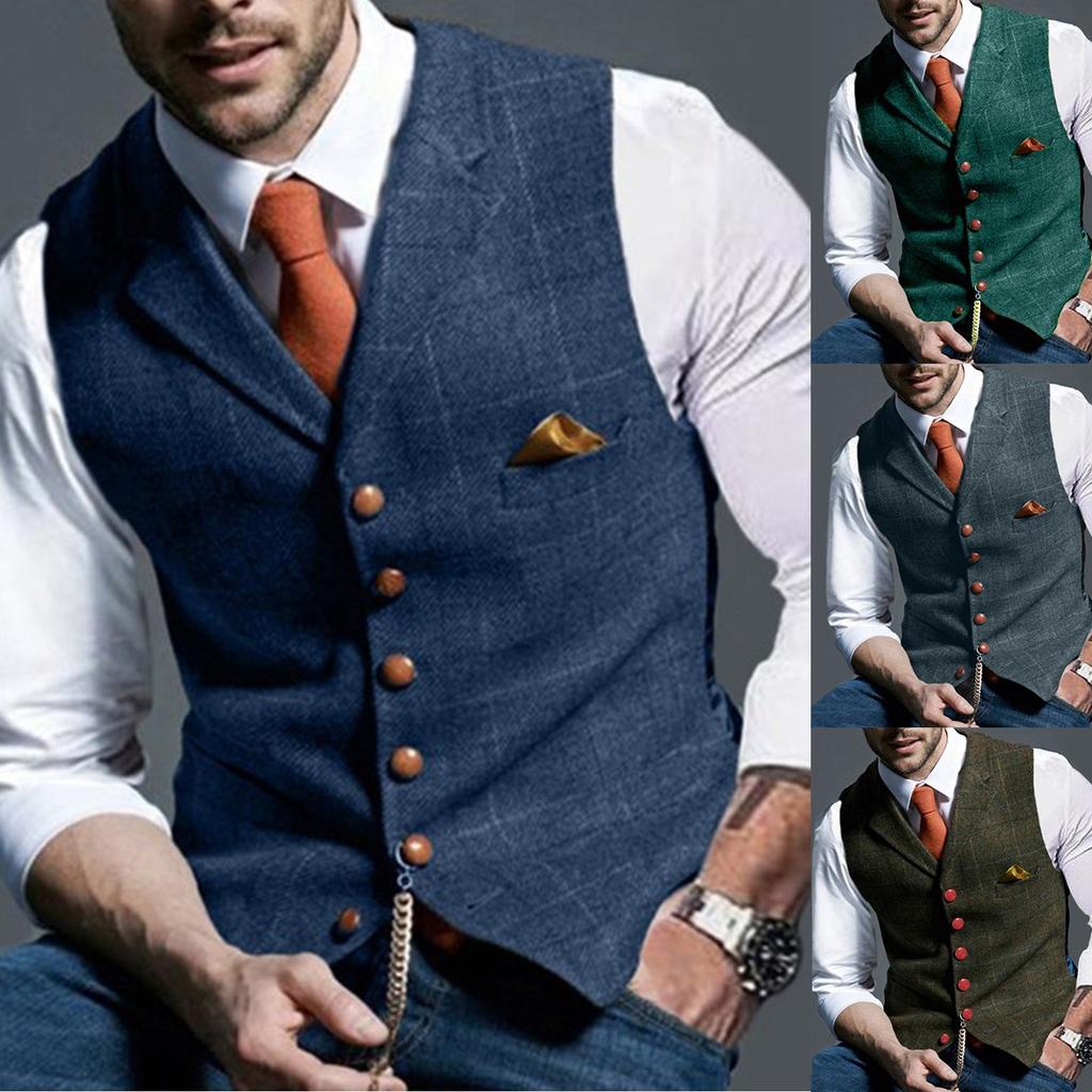 Мужской повседневный клетчатый жилет, мужской тонкий жилет, мужская куртка, винтажная шерстяная атласная куртка с рисунком «елочка» в стиле ретро