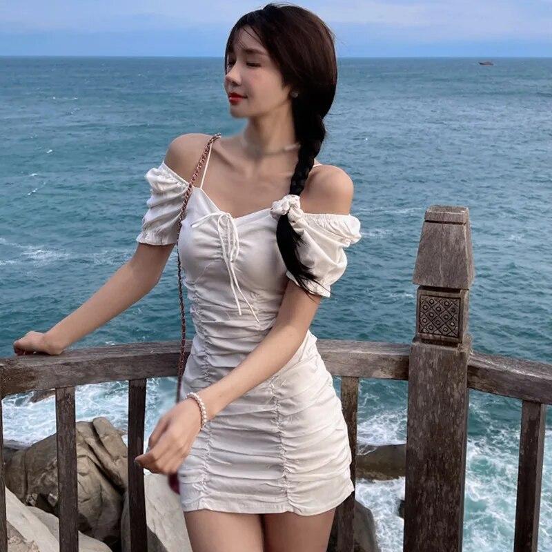 Женские тонкие милые платья с короткими рукавами и квадратным вырезом на шнуровке