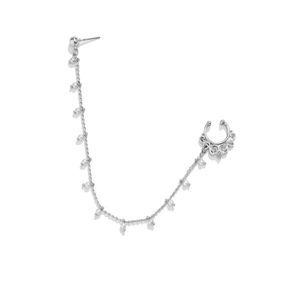 Women Imitation Pearl Butterfly Tassel Chain Temperament Earrings New Nose Clip