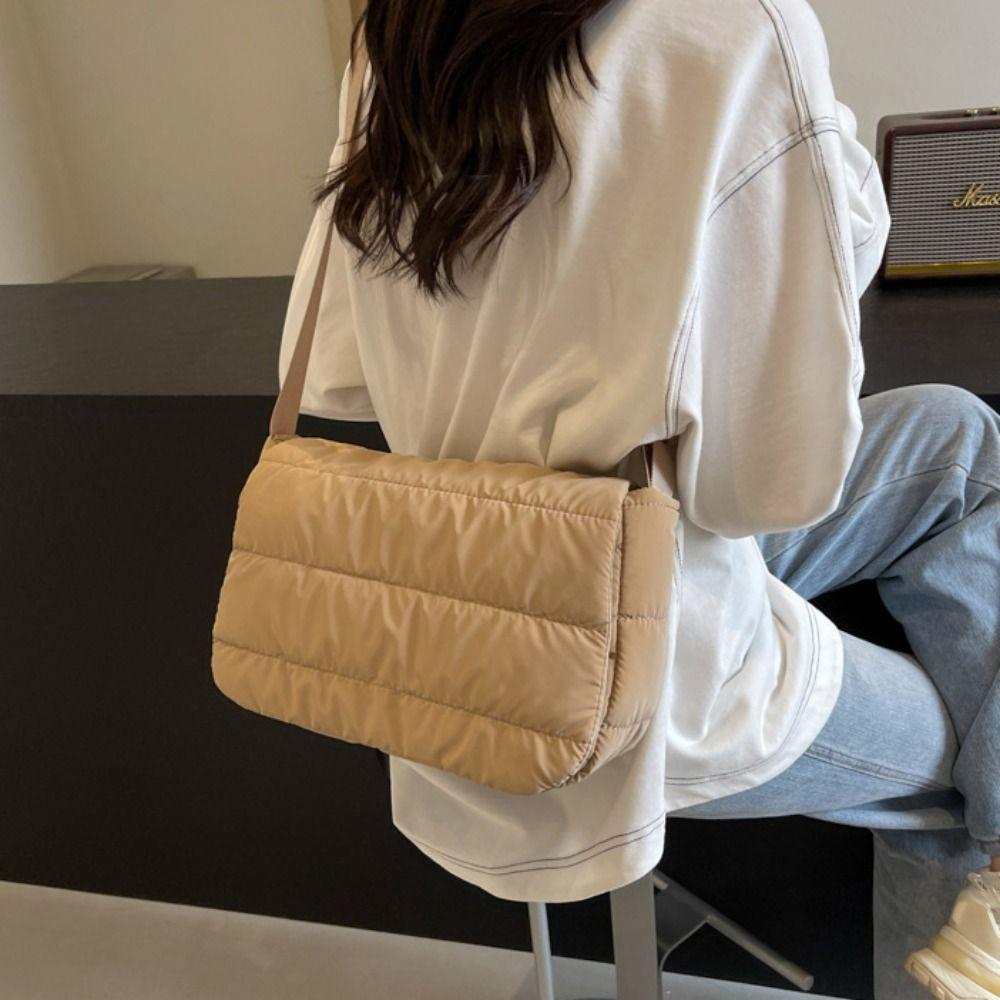 Korean Style Nylon Padded Shoulder Bag Square Cotton Padded Crossbody Bag Daily