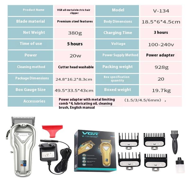 Мужская профессиональная цельнометаллическая электрическая машинка для стрижки волос с длительным временем работы от аккумулятора, перезаряжаемая, лезвие из нержавеющей стали, высокая мощность, безопасная и нежная к коже