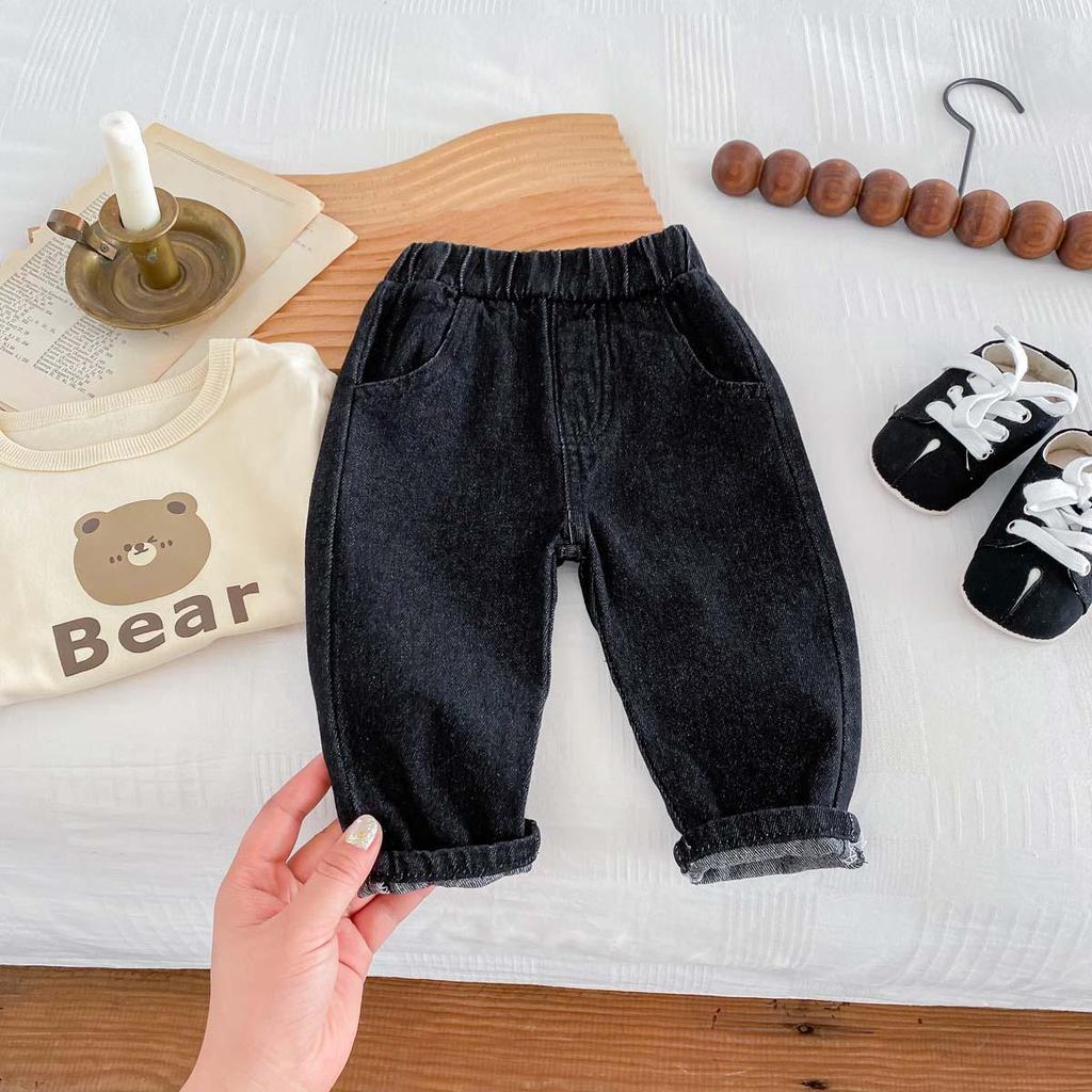 Children's Spring/Autumn Soft Jeans - Unisex, Ages 0-6, Casual Western Style Solid Color