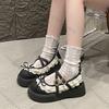 Comemore Brown Retro Thick Bottom Loafers New Spring and Autumn Round Toe Shallow Bow Lace Mary Jane Shoes Casual Platform Pumps