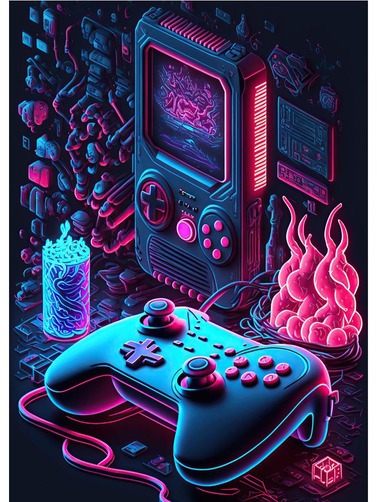 Неоновый красочный геймерский контроллер, крутой игровой настенный художественный холст, живопись, поп-арт, постеры и принты, декор для комнаты, подарок, Cuadros, без светодиода