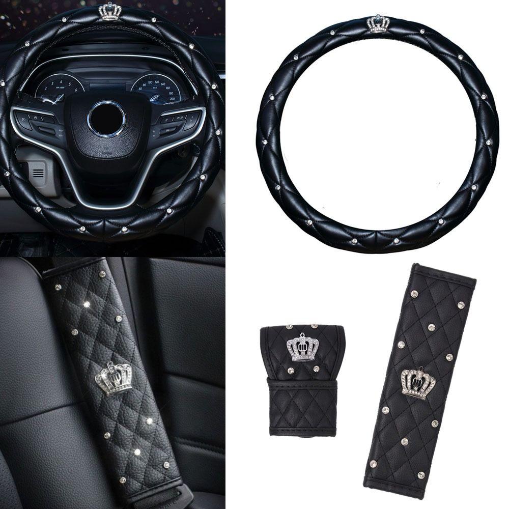 Fashion Diamond Black Pink Soft Auto Wheel Covers Cover Texture Steering Wheel Cover Car Glove