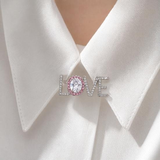 Women Brooch, Snowflakes LOVE Bouquets Compact Versatile Pin, Lapel Collar Badge with Imitation Pearl Cubic Zirconia Inlay