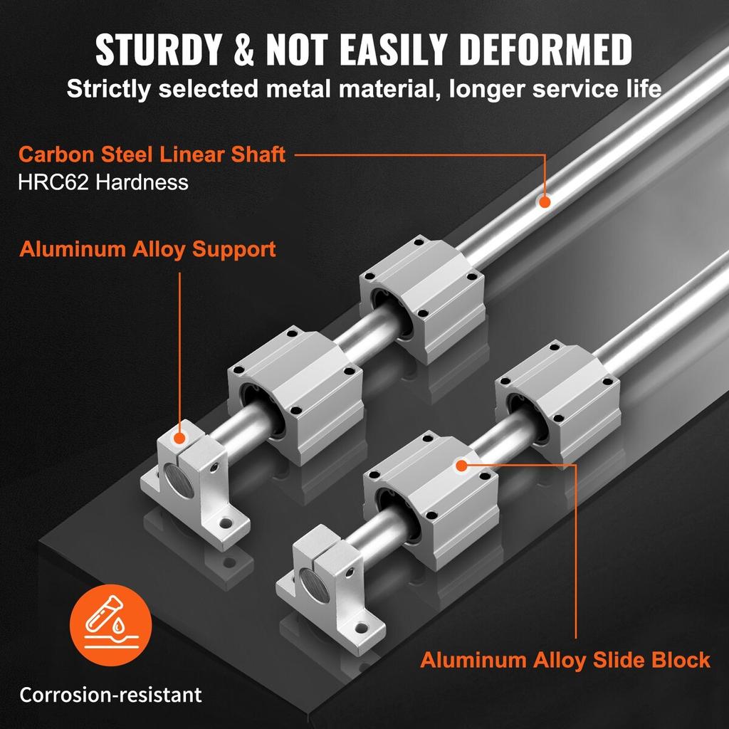 Linear Guide Rail Set, SFC16 1000mm, 2 PCS 39.4 in/1000 mm SFC16 Guide Rails 4 PCS SC16 Slide Blocks 4 PCS Rail Supports, Linear Rails and Bearings