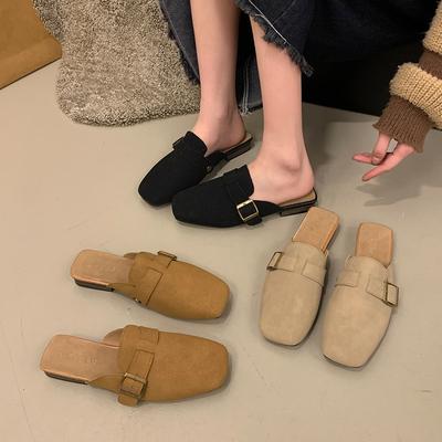 Мюли тапочки для женщин 2024 осень весна новые модные толстые низкие каблуки женские туфли верхняя одежда для девочек квадратная голова ленивые полутапочки