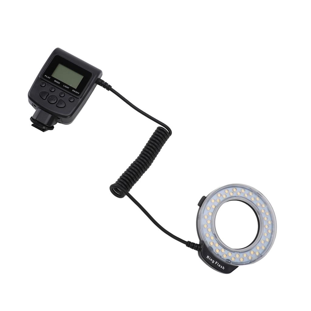 48LED Macro Flash Light with LCD Display Power Control Adapter Rings Flash Diffuser for DSLR