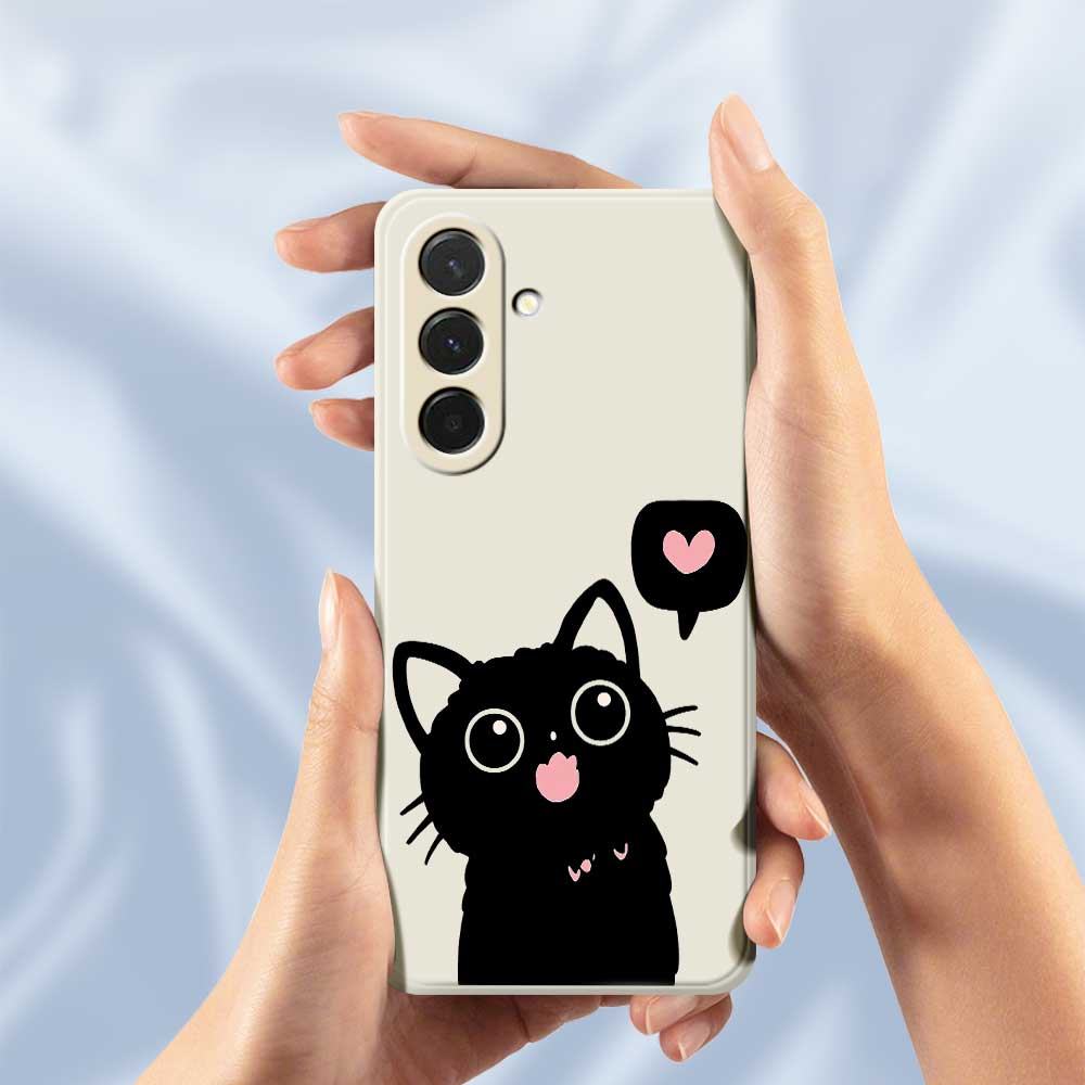 For Samsung Galaxy A36 5G Case Love Black Cat Pattern Printing Straight Edge TPU Phone Back Cover