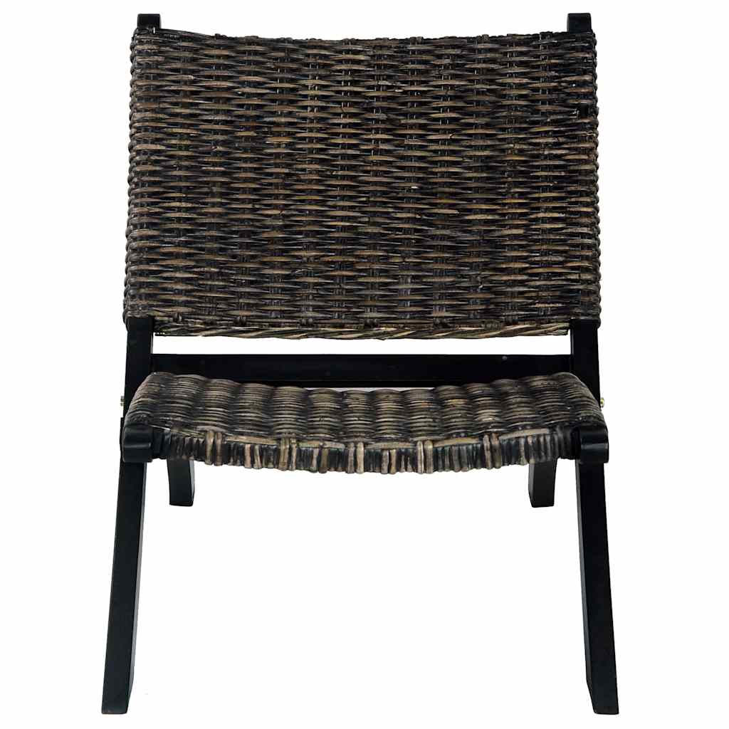 Relax Chair in Black Natural Kubu Rattan and Solid Mahogany Wood