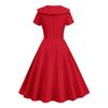 Retro Women Dress Turn-down Collar Shortn Sleeves A-line Big Swing Buttons Slim Fit Solid Color 50s Ball Prom Midi Dress