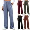 Women's Casual Fashion Solid Color Elastic Waist Drawstring Pockets Wide Leg Straight Pants