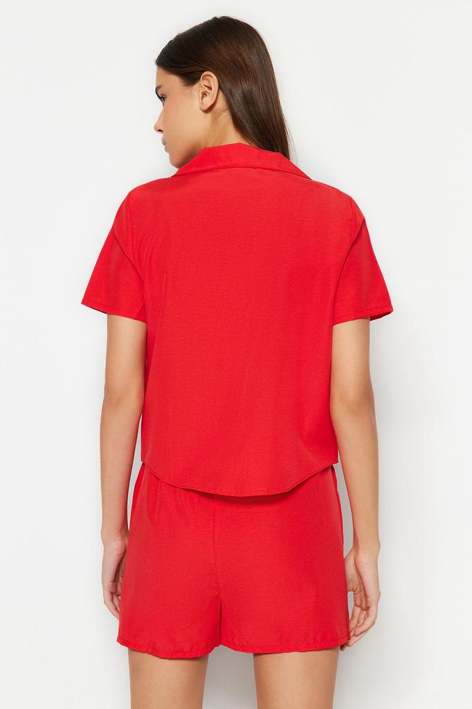 Women's Fashion Green Terrycotton Shirt-Shorts Woven Pajama Set