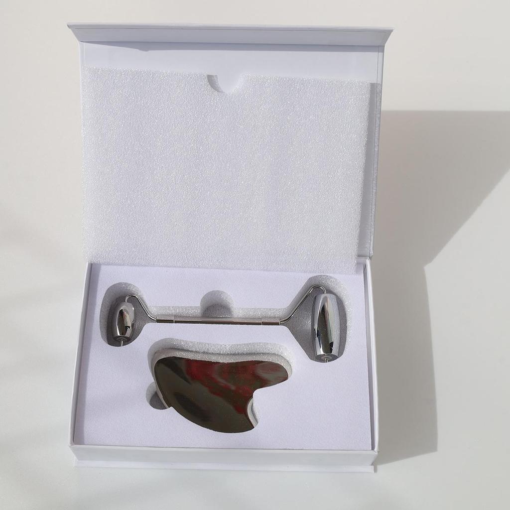 Набор Gua Sha из нержавеющей стали: Скребок для красоты лица и массажный ролик с двумя головками