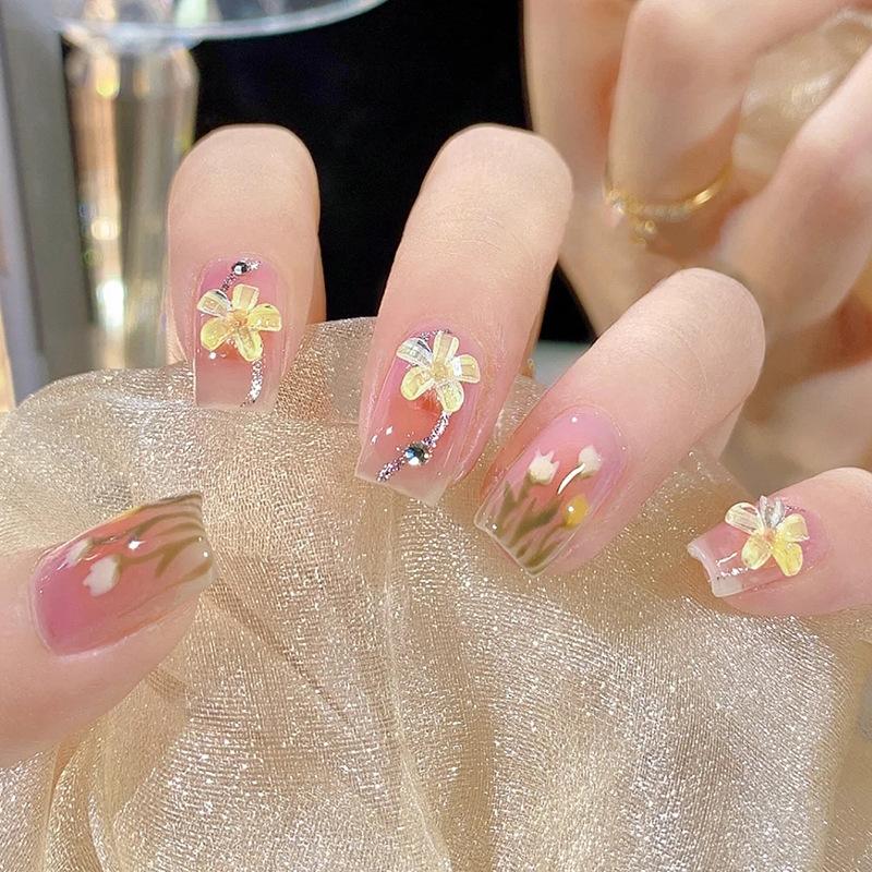 24Pcs Purple Bunny Design Full Coverage Press On Nails Artificial Removable Fake Nail Art Acrylic False Nails Finished