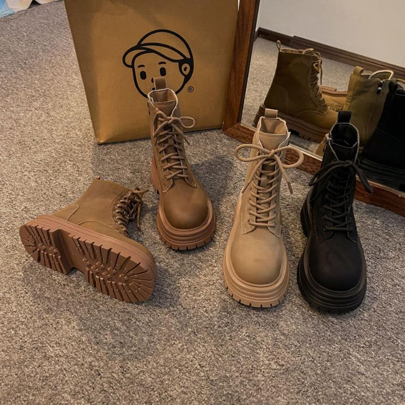 Ботинки Martin женские на толстой подошве коричневые в британском стиле большие желтые ботинки одинарные ботинки женские ботинки короткие ботинки