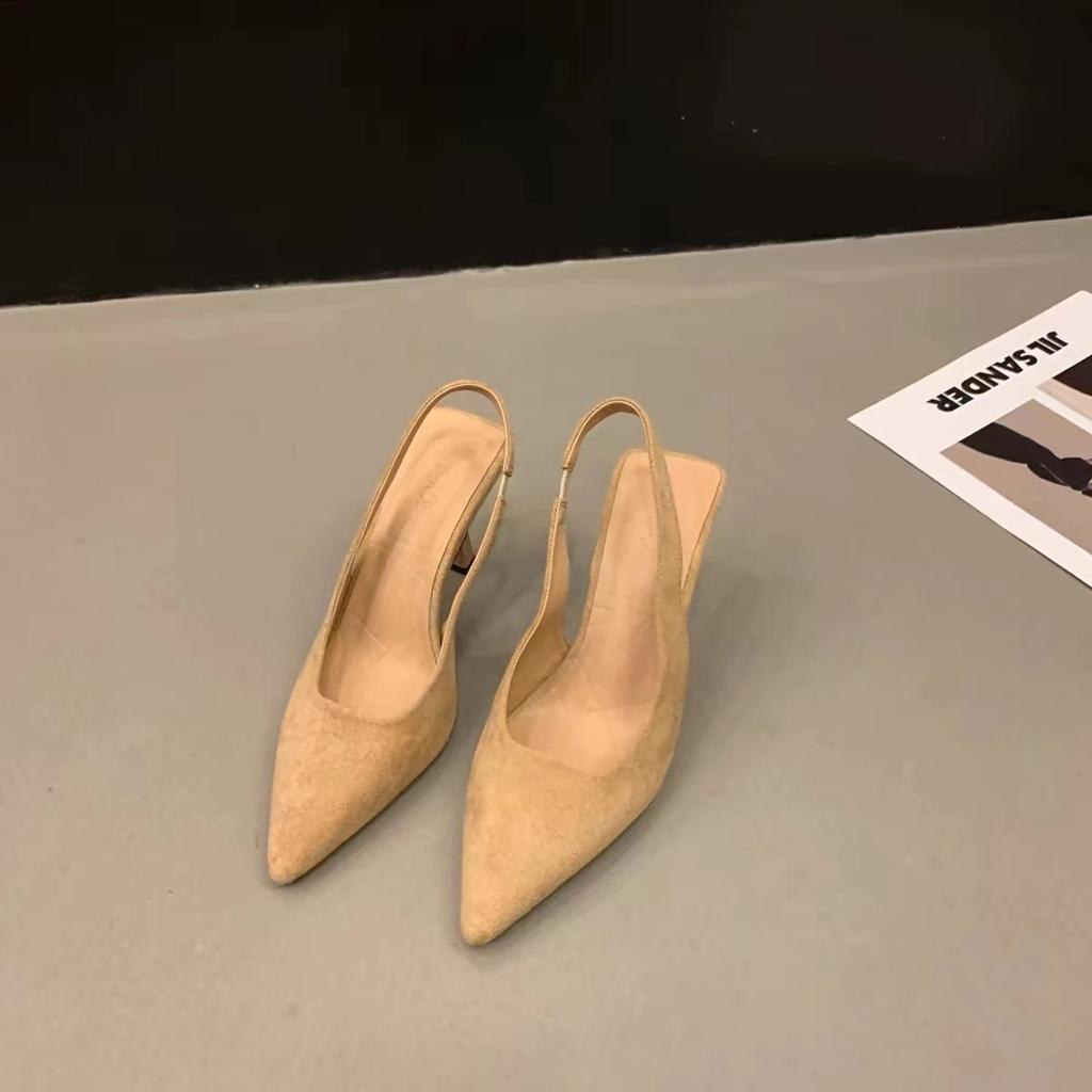 Черные универсальные босоножки на высоком каблуке с заостренным носком 2025 года, французские светские босоножки на высоком каблуке, женская верхняя одежда