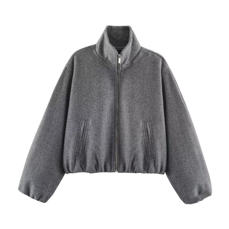 Womens Casual Soft Pilot Jacket Fashion Loose Stand Collar Zip Coat