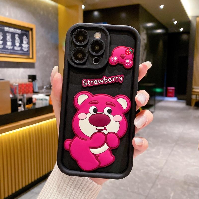 Применимо к чехлу для мобильного телефона OPPO A5pro милый забавный клубничный медведь Reno12F креативный трехмерный мультяшный